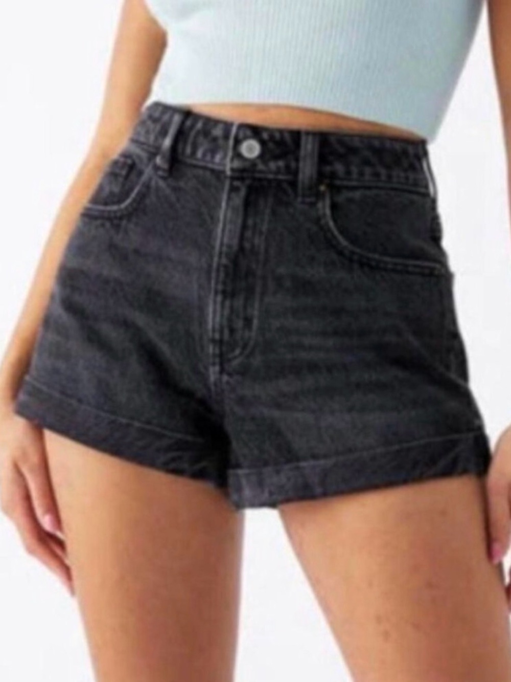 PacSun Black High-Rise Cuffed Denim Shorts